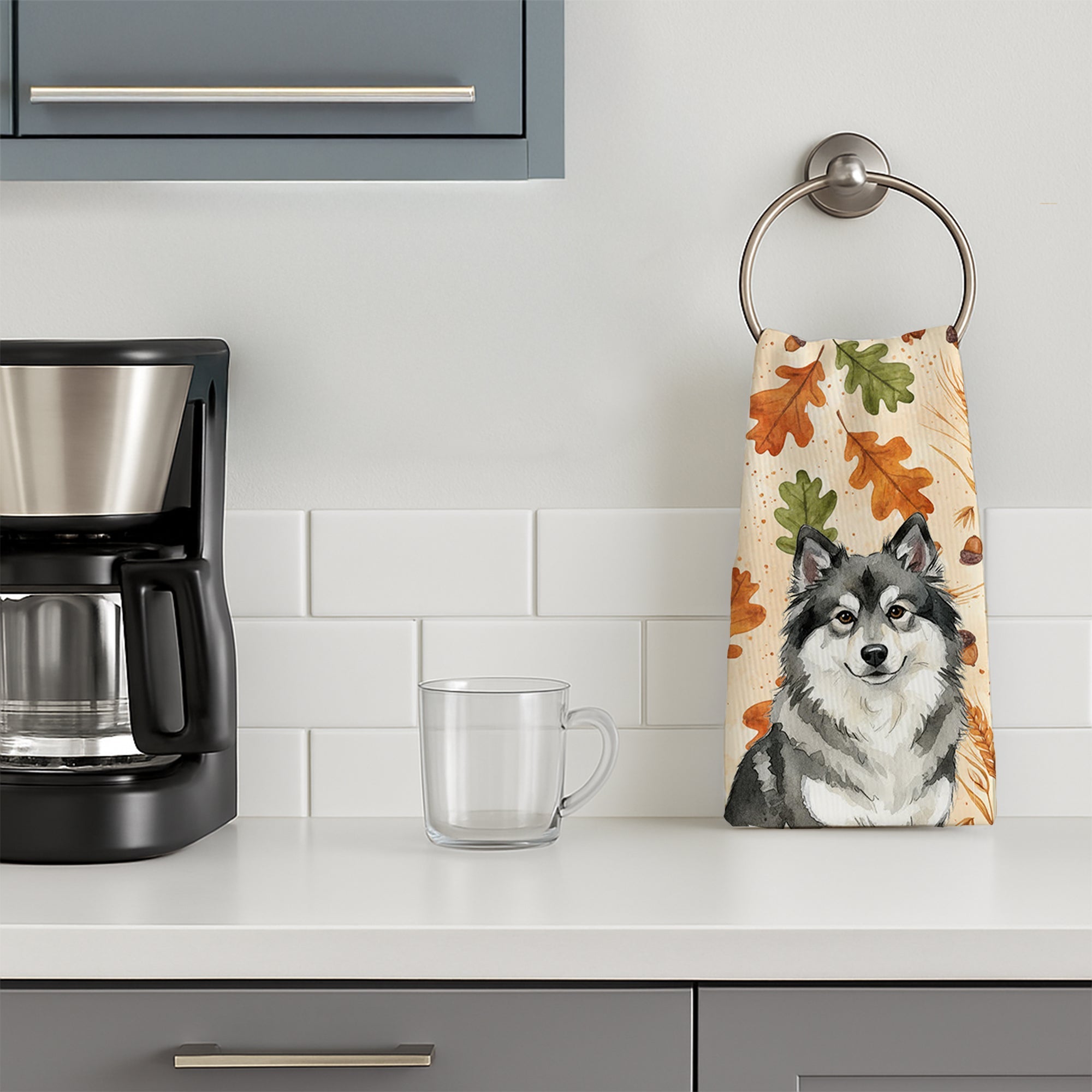 Keeshond Heirloom Fall Kitchen Towel Velour Plush Front and Cotton Loop Back Machine Washable