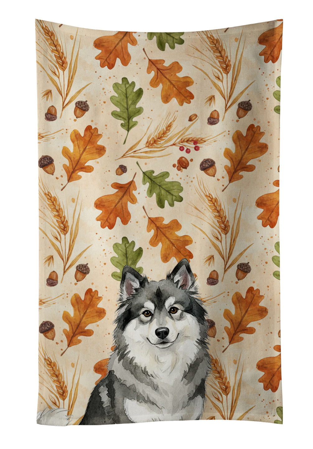 Keeshond Heirloom Fall Kitchen Towel Velour Plush Front and Cotton Loop Back Machine Washable