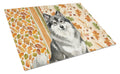 Keeshond Heirloom Fall Cutting Board Tempered Glass Kitchen Cutting Surface, Heat Resistant Chopping, Non-Slip Feet, Food Prep & Serving