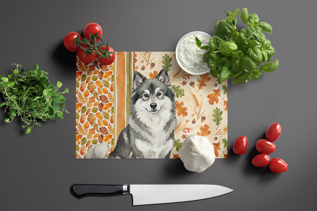 Keeshond Heirloom Fall Cutting Board Tempered Glass Kitchen Cutting Surface, Heat Resistant Chopping, Non-Slip Feet, Food Prep & Serving