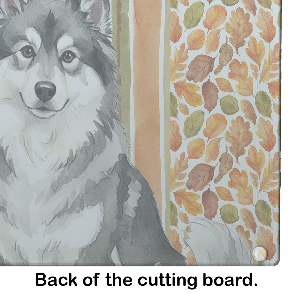 Keeshond Heirloom Fall Cutting Board Tempered Glass Kitchen Cutting Surface, Heat Resistant Chopping, Non-Slip Feet, Food Prep & Serving