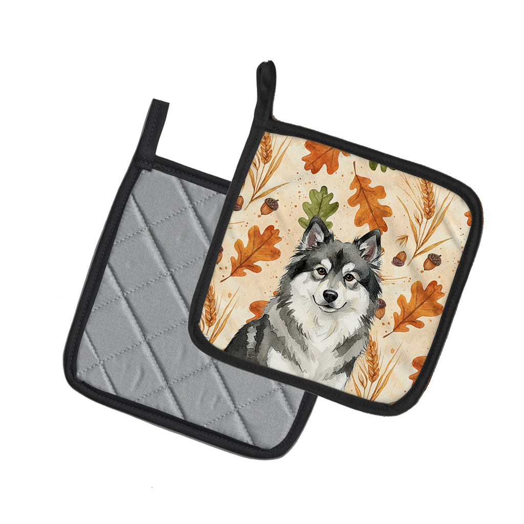 Keeshond Heirloom Fall Pot Holder Set of 2 Heat Resistant Quilted Hot Pads 7.5 x 7.5 Inch, Insulated Kitchen Trivets for Cooking & Baking