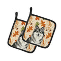 Keeshond Heirloom Fall Pot Holder Set of 2 Heat Resistant Quilted Hot Pads 7.5 x 7.5 Inch, Insulated Kitchen Trivets for Cooking & Baking