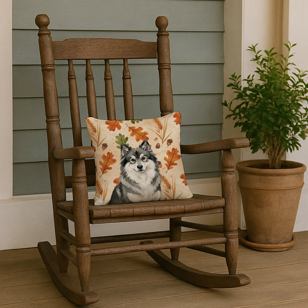 Keeshond Heirloom Fall Decorative Throw Pillow 14x14 Indoor Outdoor Accent Cushion, Fabric Cover with Insert for Sofa, Bed, Porch & Living Room