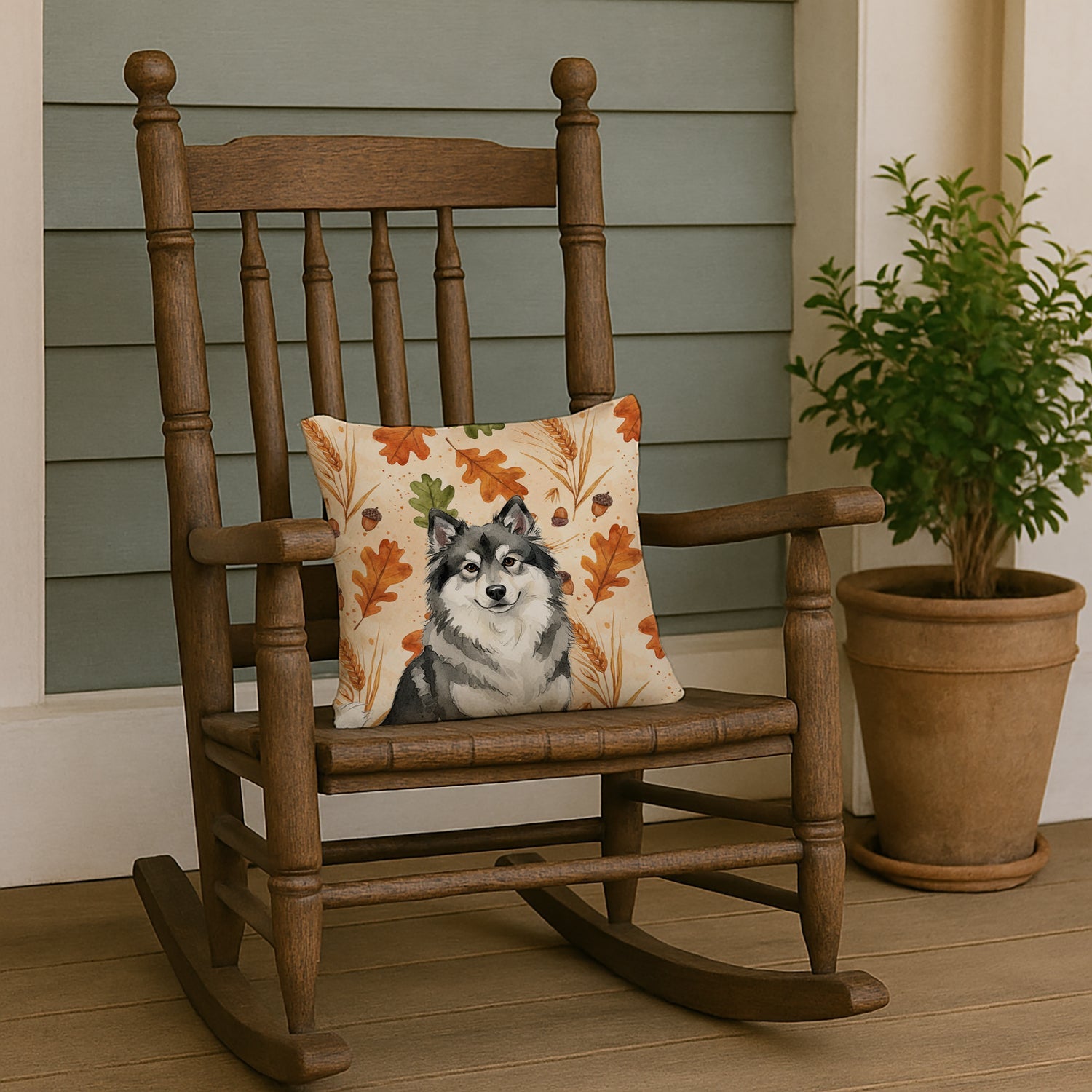 Keeshond Heirloom Fall Decorative Throw Pillow 14x14 Indoor Outdoor Accent Cushion, Fabric Cover with Insert for Sofa, Bed, Porch & Living Room