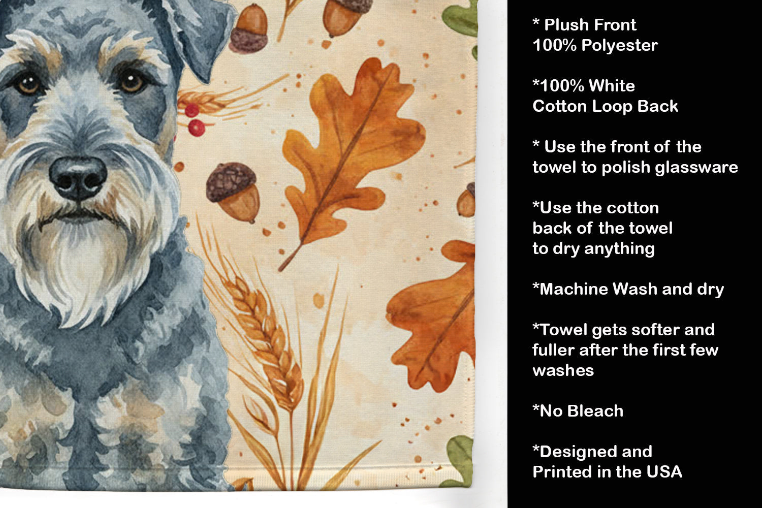 Kerry Blue Terrier Heirloom Fall Kitchen Towel Velour Plush Front and Cotton Loop Back Machine Washable