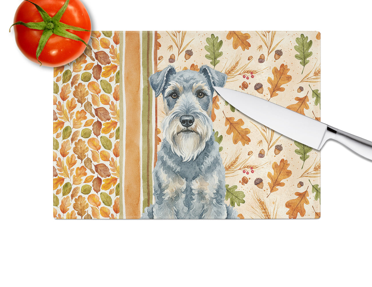 Kerry Blue Terrier Heirloom Fall Cutting Board Tempered Glass Kitchen Cutting Surface, Heat Resistant Chopping, Non-Slip Feet, Food Prep & Serving