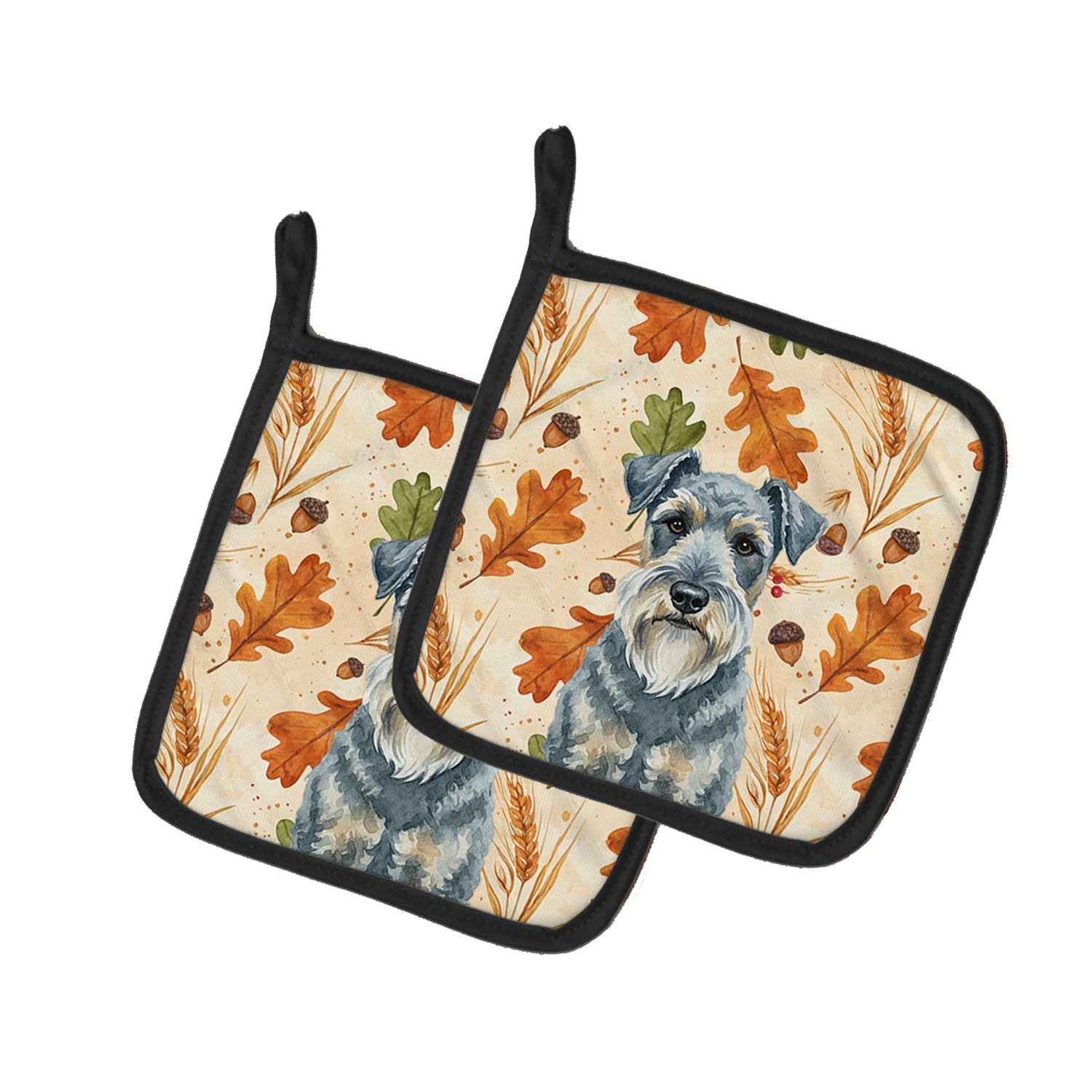 Kerry Blue Terrier Heirloom Fall Pot Holder Set of 2 Heat Resistant Quilted Hot Pads 7.5 x 7.5 Inch, Insulated Kitchen Trivets for Cooking & Baking