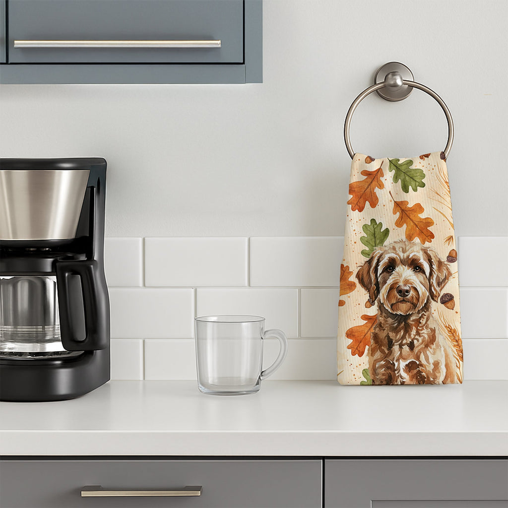 Chocolate Labradoodle Heirloom Fall Kitchen Towel Velour Plush Front and Cotton Loop Back Machine Washable