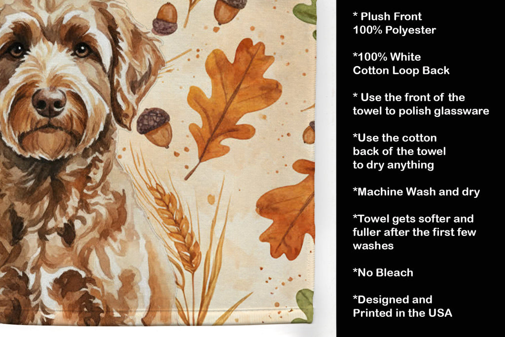 Chocolate Labradoodle Heirloom Fall Kitchen Towel Velour Plush Front and Cotton Loop Back Machine Washable