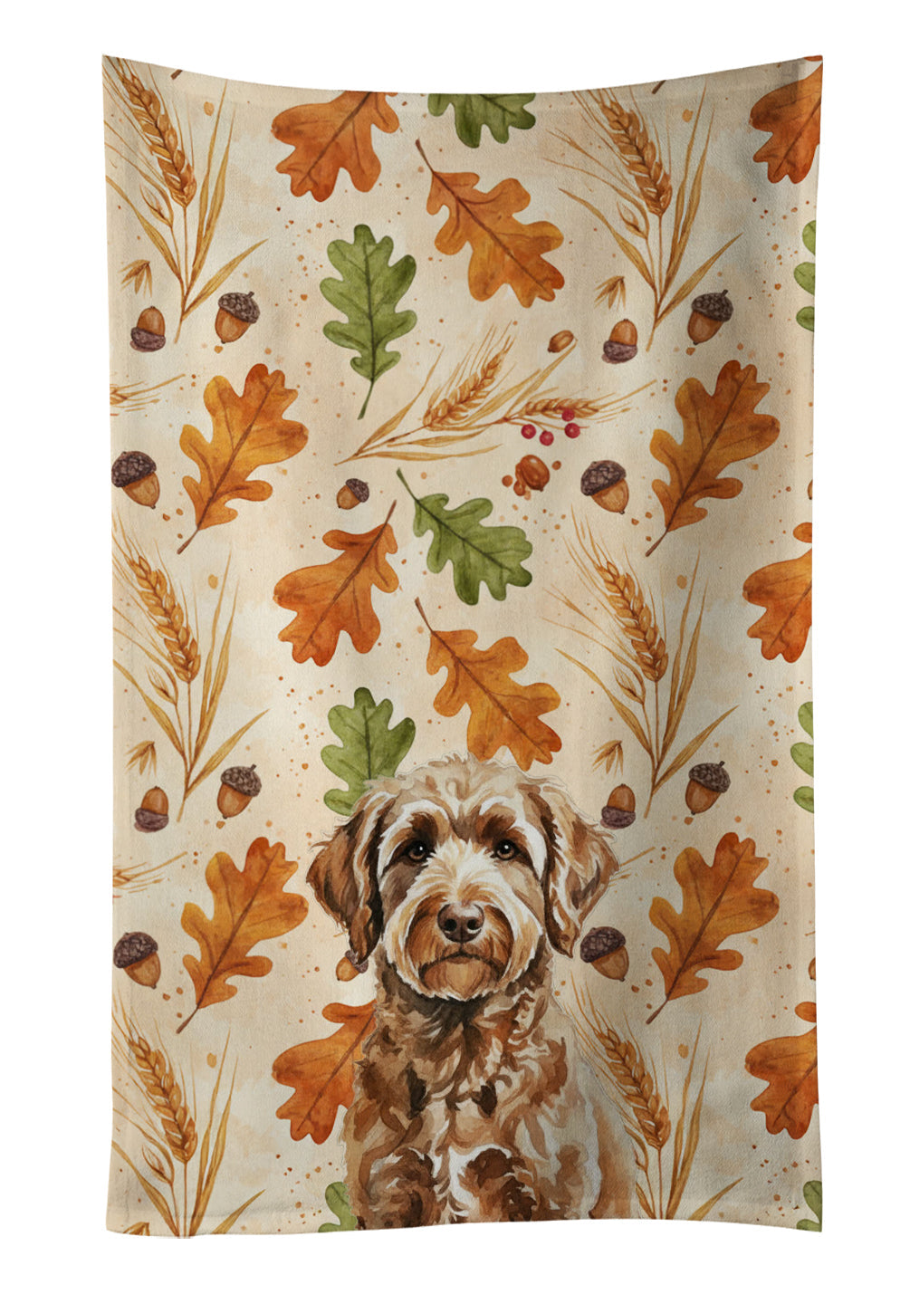 Chocolate Labradoodle Heirloom Fall Kitchen Towel Velour Plush Front and Cotton Loop Back Machine Washable