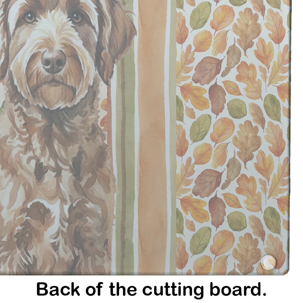 Chocolate Labradoodle Heirloom Fall Cutting Board Tempered Glass Kitchen Cutting Surface, Heat Resistant Chopping, Non-Slip Feet, Food Prep & Serving