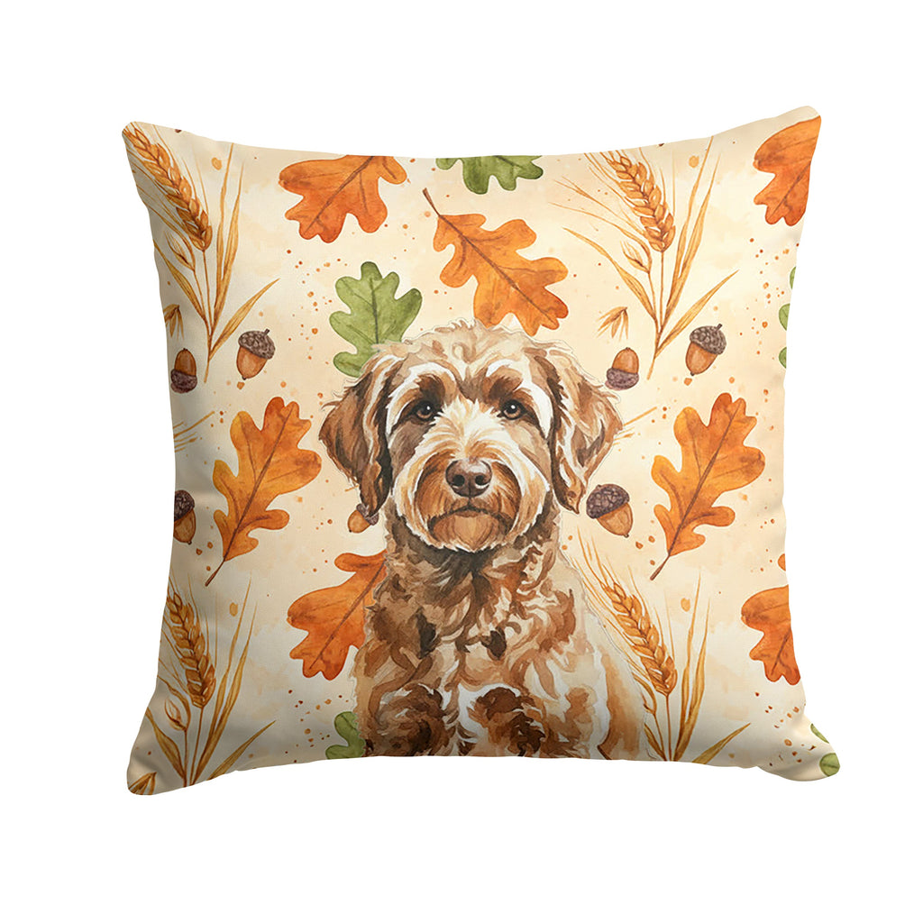 Chocolate Labradoodle Heirloom Fall Decorative Throw Pillow 14x14 Indoor Outdoor Accent Cushion, Fabric Cover with Insert for Sofa, Bed, Porch & Living Room