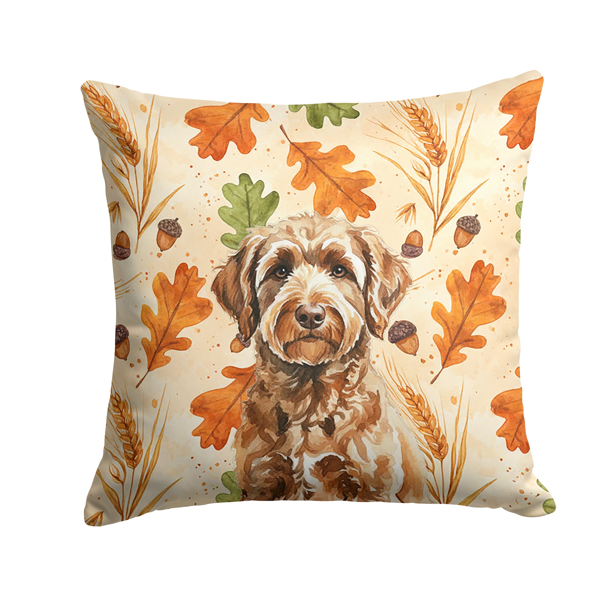Chocolate Labradoodle Heirloom Fall Decorative Throw Pillow 18x18 Indoor Outdoor Accent Cushion, Fabric Cover with Insert for Sofa, Bed, Porch & Living Room