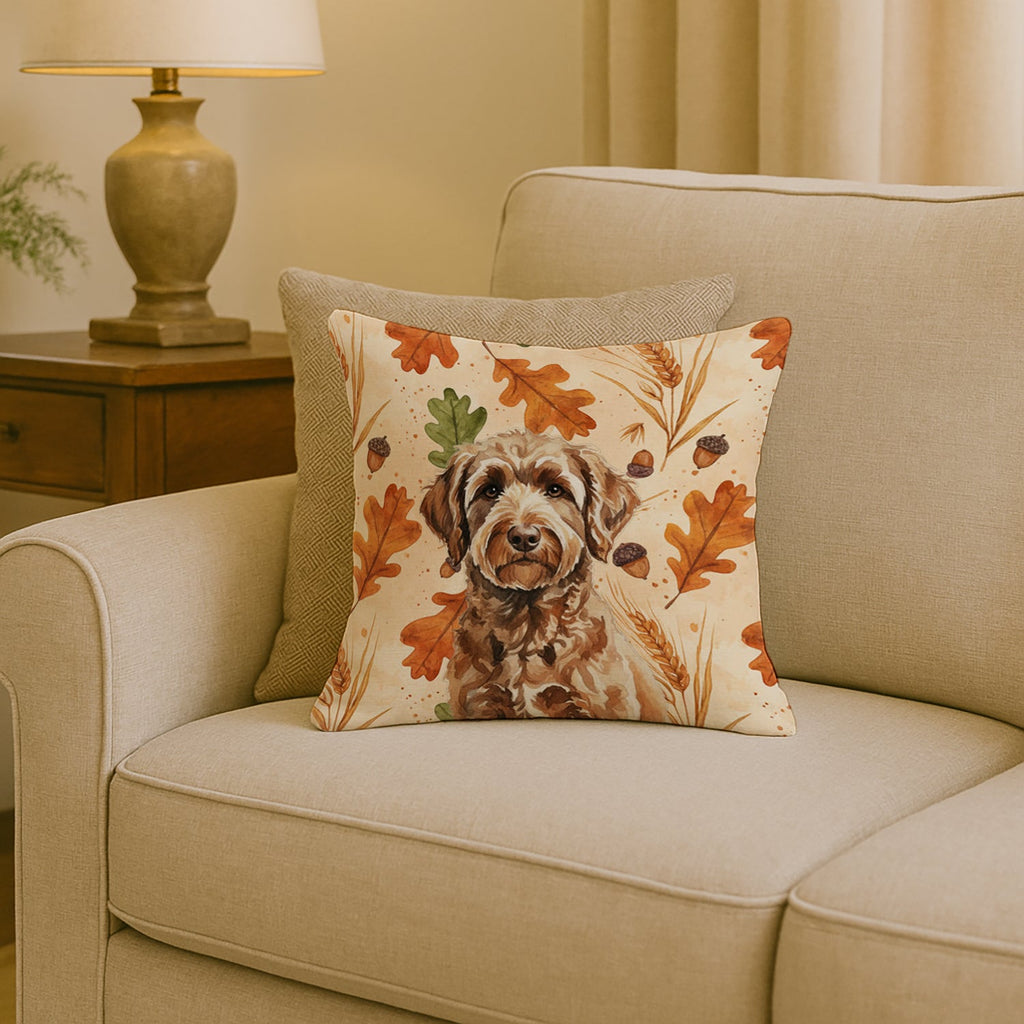 Chocolate Labradoodle Heirloom Fall Decorative Throw Pillow 18x18 Indoor Outdoor Accent Cushion, Fabric Cover with Insert for Sofa, Bed, Porch & Living Room