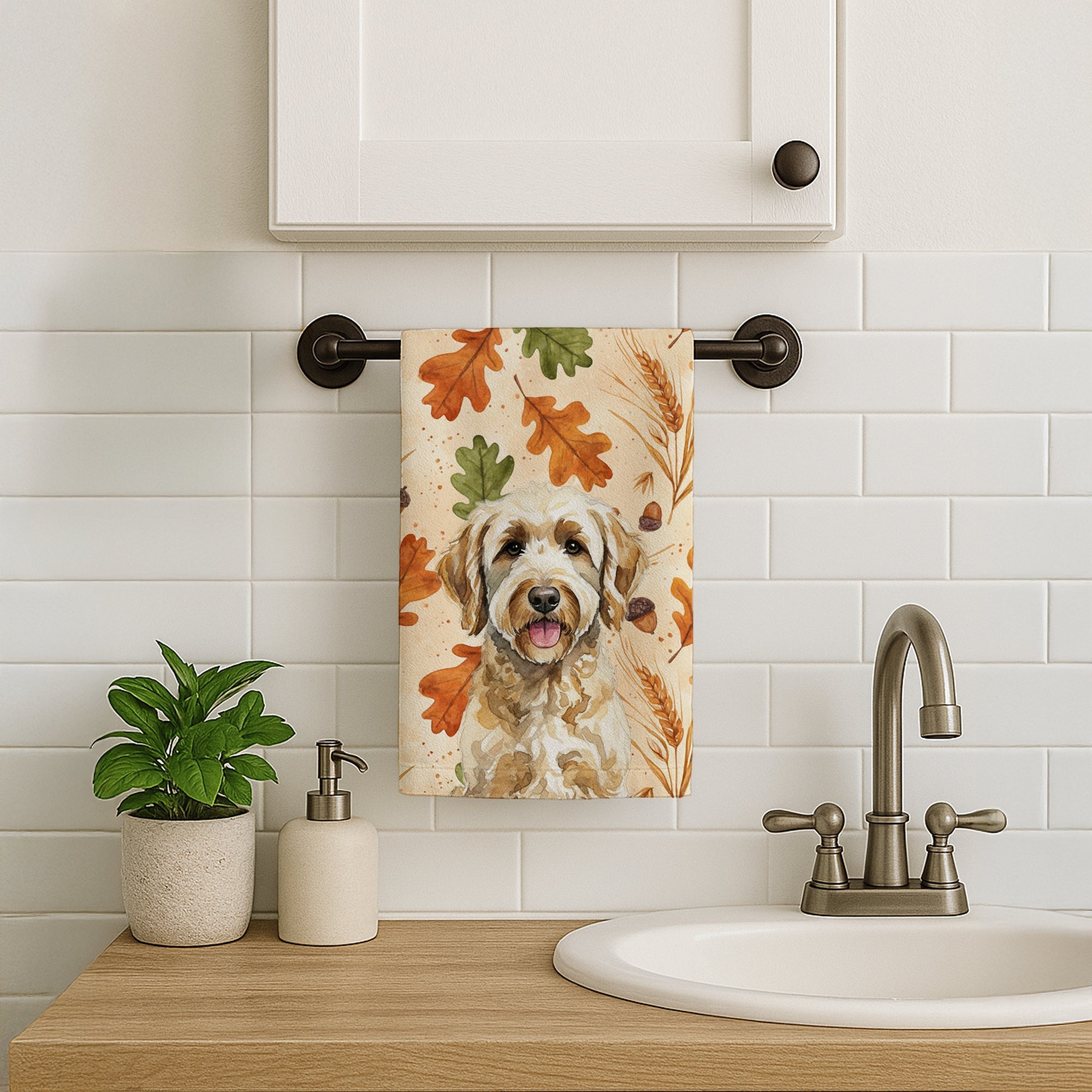 Labradoodle Heirloom Fall Kitchen Towel Velour Plush Front and Cotton Loop Back Machine Washable