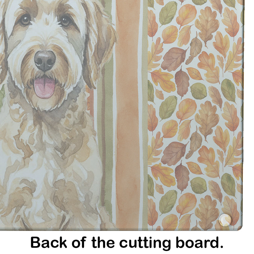 Labradoodle Heirloom Fall Cutting Board Tempered Glass Kitchen Cutting Surface, Heat Resistant Chopping, Non-Slip Feet, Food Prep & Serving