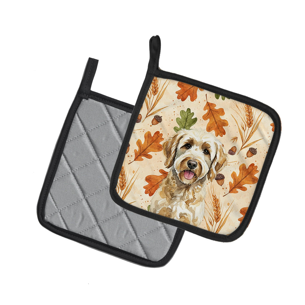 Labradoodle Heirloom Fall Pot Holder Set of 2 Heat Resistant Quilted Hot Pads 7.5 x 7.5 Inch, Insulated Kitchen Trivets for Cooking & Baking