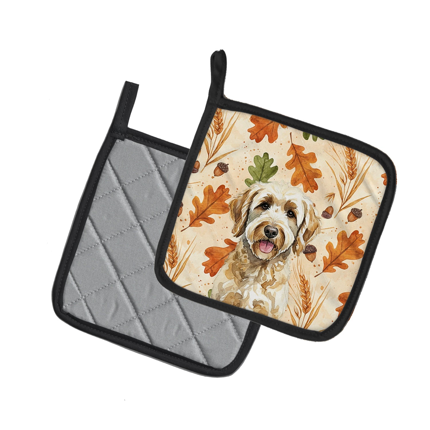 Labradoodle Heirloom Fall Pot Holder Set of 2 Heat Resistant Quilted Hot Pads 7.5 x 7.5 Inch, Insulated Kitchen Trivets for Cooking & Baking