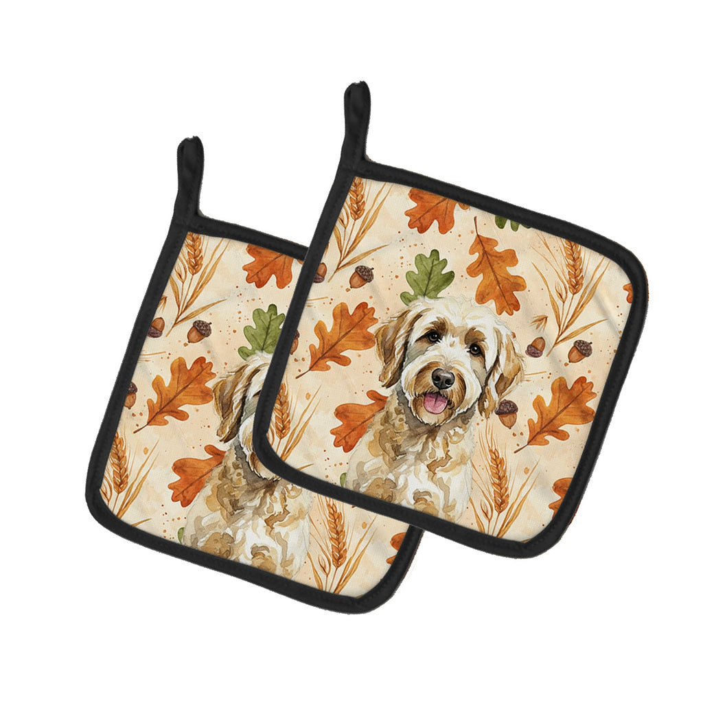 Labradoodle Heirloom Fall Pot Holder Set of 2 Heat Resistant Quilted Hot Pads 7.5 x 7.5 Inch, Insulated Kitchen Trivets for Cooking & Baking
