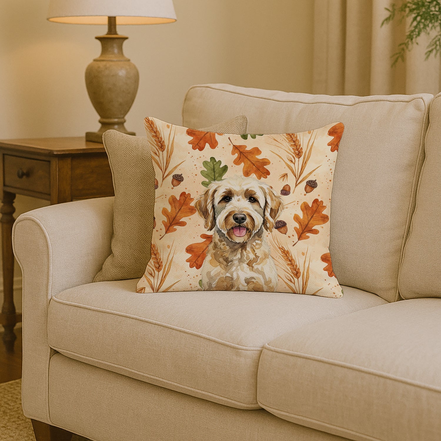 Labradoodle Heirloom Fall Decorative Throw Pillow 14x14 Indoor Outdoor Accent Cushion, Fabric Cover with Insert for Sofa, Bed, Porch & Living Room