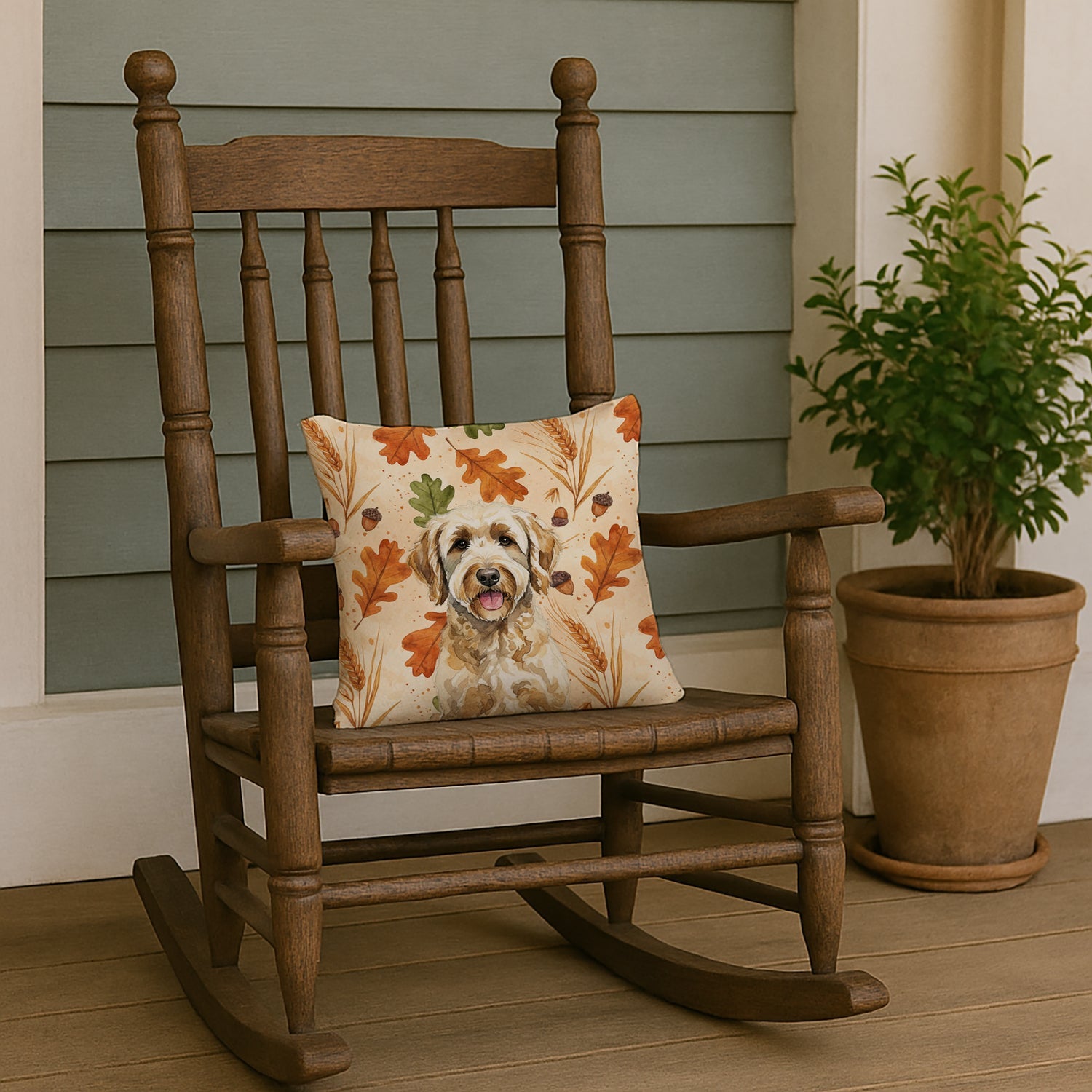 Labradoodle Heirloom Fall Decorative Throw Pillow 14x14 Indoor Outdoor Accent Cushion, Fabric Cover with Insert for Sofa, Bed, Porch & Living Room