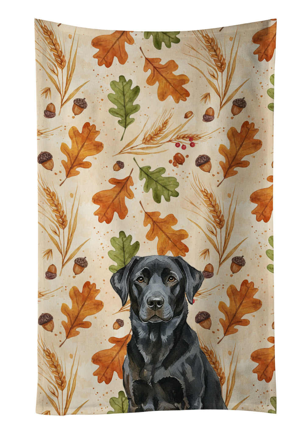 Black Labrador Retriever Heirloom Fall Kitchen Towel Velour Plush Front and Cotton Loop Back Machine Washable