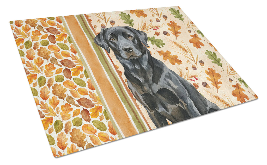 Black Labrador Retriever Heirloom Fall Cutting Board Tempered Glass Kitchen Cutting Surface, Heat Resistant Chopping, Non-Slip Feet, Food Prep & Serving