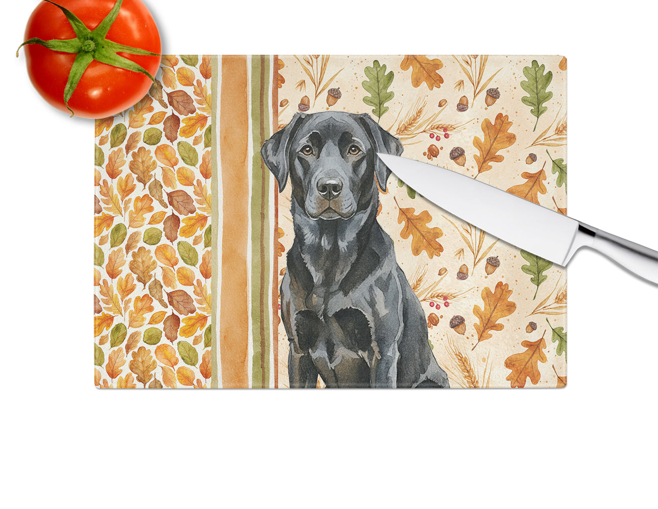 Black Labrador Retriever Heirloom Fall Cutting Board Tempered Glass Kitchen Cutting Surface, Heat Resistant Chopping, Non-Slip Feet, Food Prep & Serving