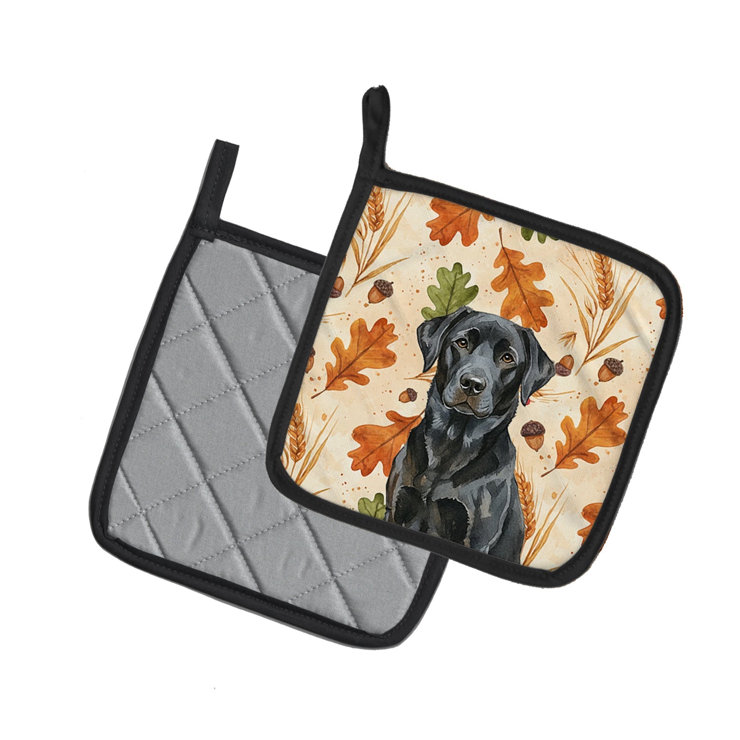 Black Labrador Retriever Heirloom Fall Pot Holder Set of 2 Heat Resistant Quilted Hot Pads 7.5 x 7.5 Inch, Insulated Kitchen Trivets for Cooking & Baking