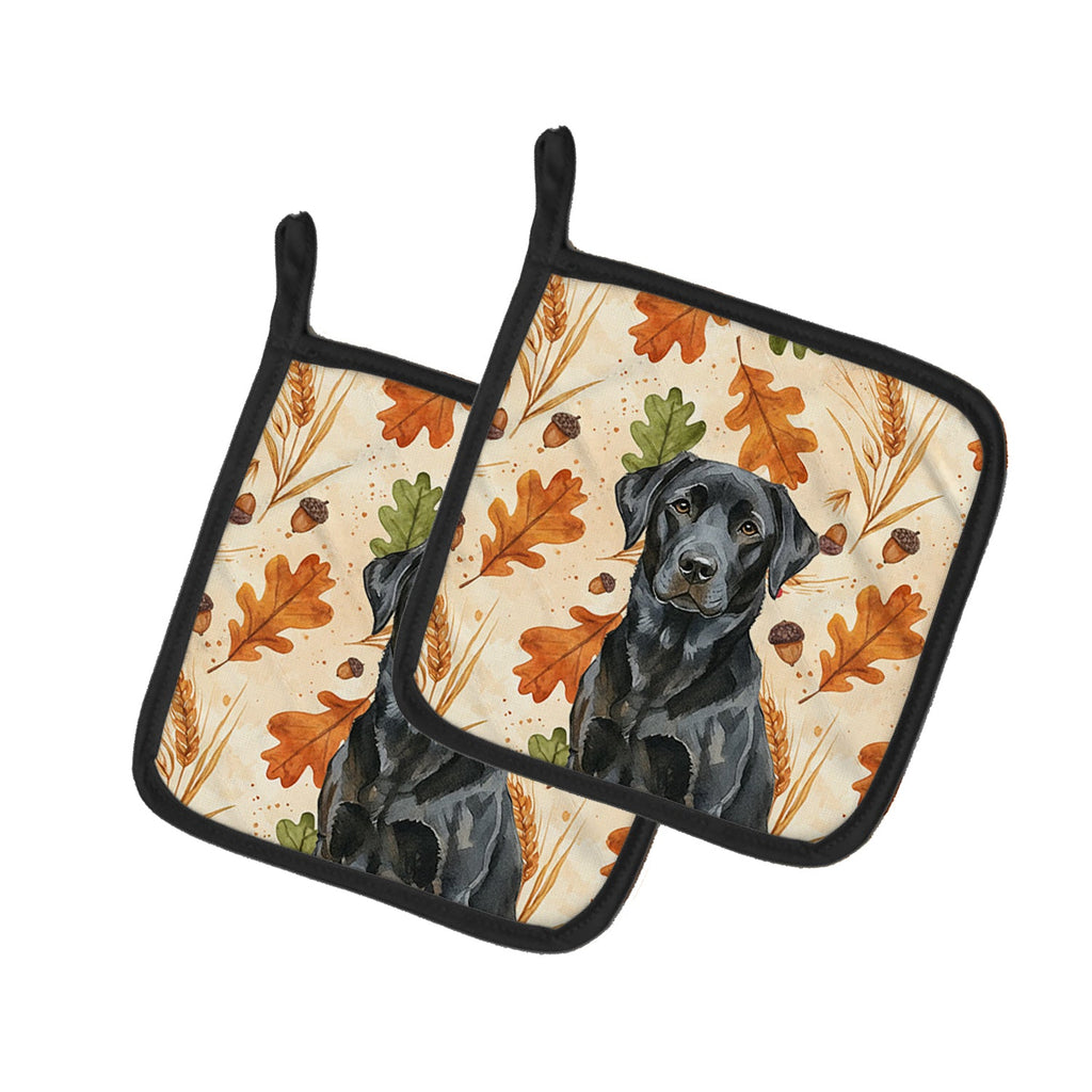 Black Labrador Retriever Heirloom Fall Pot Holder Set of 2 Heat Resistant Quilted Hot Pads 7.5 x 7.5 Inch, Insulated Kitchen Trivets for Cooking & Baking