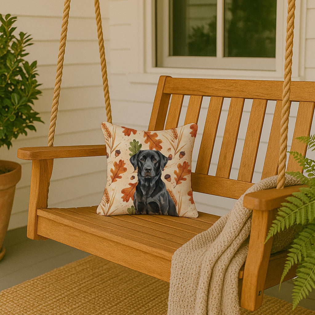 Black Labrador Retriever Heirloom Fall Decorative Throw Pillow 14x14 Indoor Outdoor Accent Cushion, Fabric Cover with Insert for Sofa, Bed, Porch & Living Room