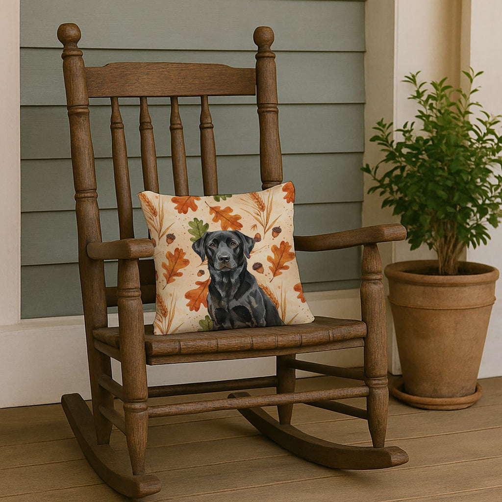 Black Labrador Retriever Heirloom Fall Decorative Throw Pillow 14x14 Indoor Outdoor Accent Cushion, Fabric Cover with Insert for Sofa, Bed, Porch & Living Room