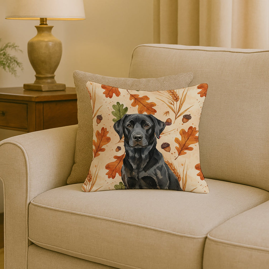 Black Labrador Retriever Heirloom Fall Decorative Throw Pillow 18x18 Indoor Outdoor Accent Cushion, Fabric Cover with Insert for Sofa, Bed, Porch & Living Room