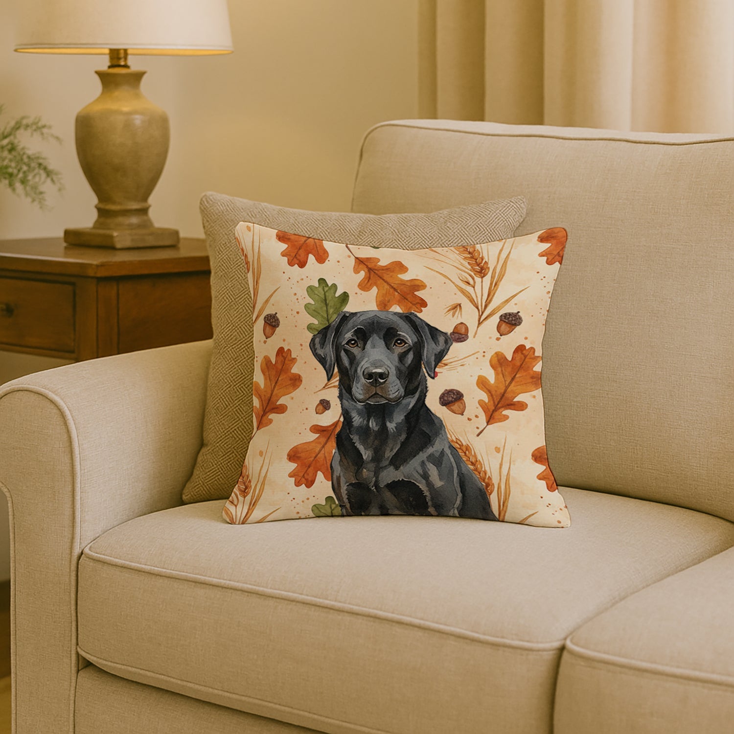Black Labrador Retriever Heirloom Fall Decorative Throw Pillow 18x18 Indoor Outdoor Accent Cushion, Fabric Cover with Insert for Sofa, Bed, Porch & Living Room