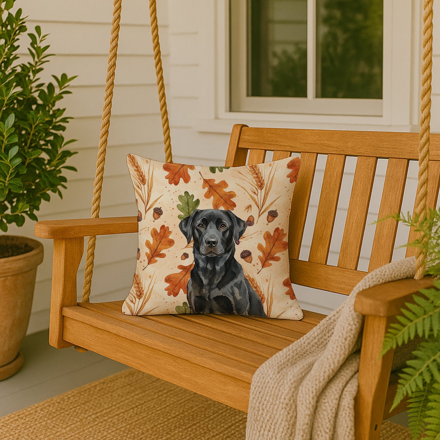 Black Labrador Retriever Heirloom Fall Decorative Throw Pillow 18x18 Indoor Outdoor Accent Cushion, Fabric Cover with Insert for Sofa, Bed, Porch & Living Room