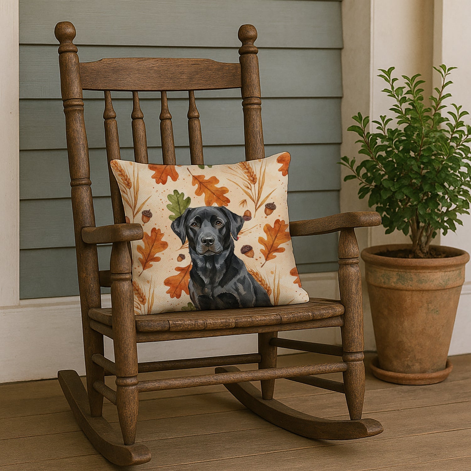 Black Labrador Retriever Heirloom Fall Decorative Throw Pillow 18x18 Indoor Outdoor Accent Cushion, Fabric Cover with Insert for Sofa, Bed, Porch & Living Room