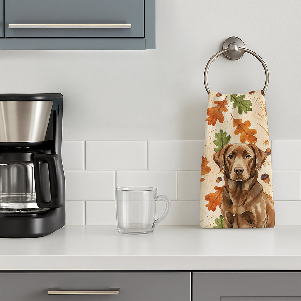 Chocolate Labrador Retriever Heirloom Fall Kitchen Towel Velour Plush Front and Cotton Loop Back Machine Washable