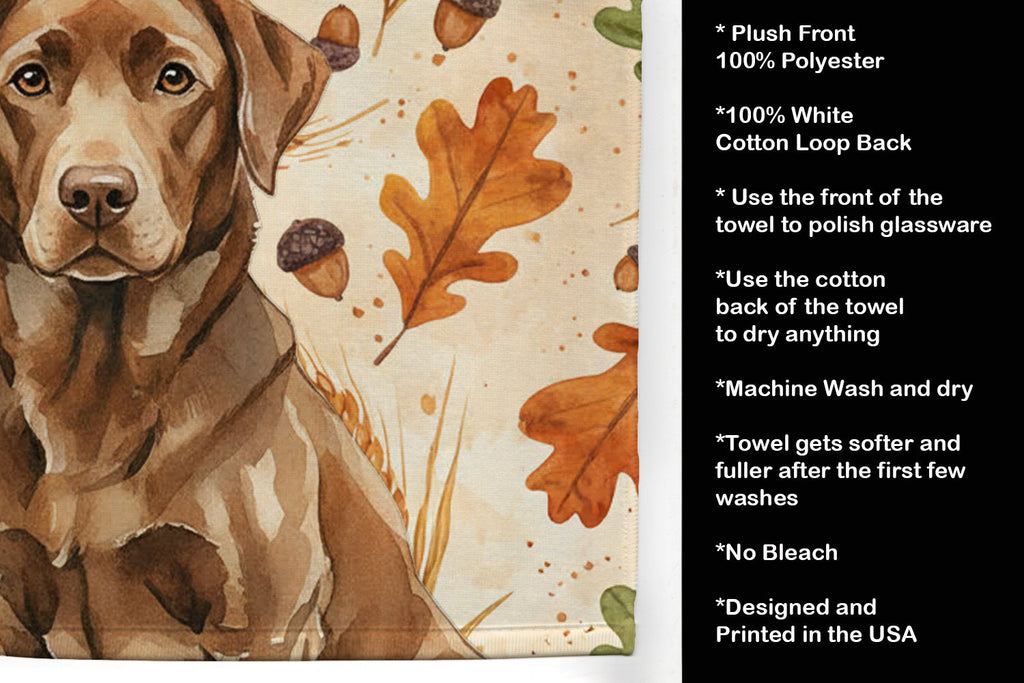 Chocolate Labrador Retriever Heirloom Fall Kitchen Towel Velour Plush Front and Cotton Loop Back Machine Washable