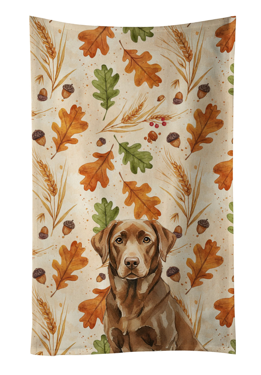 Chocolate Labrador Retriever Heirloom Fall Kitchen Towel Velour Plush Front and Cotton Loop Back Machine Washable