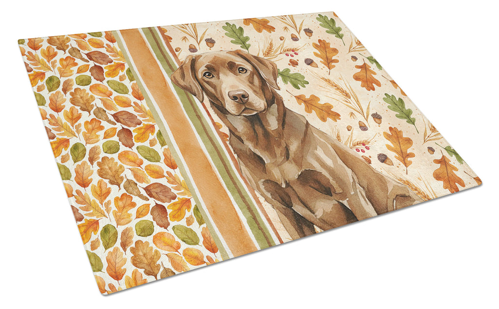 Chocolate Labrador Retriever Heirloom Fall Cutting Board Tempered Glass Kitchen Cutting Surface, Heat Resistant Chopping, Non-Slip Feet, Food Prep & Serving