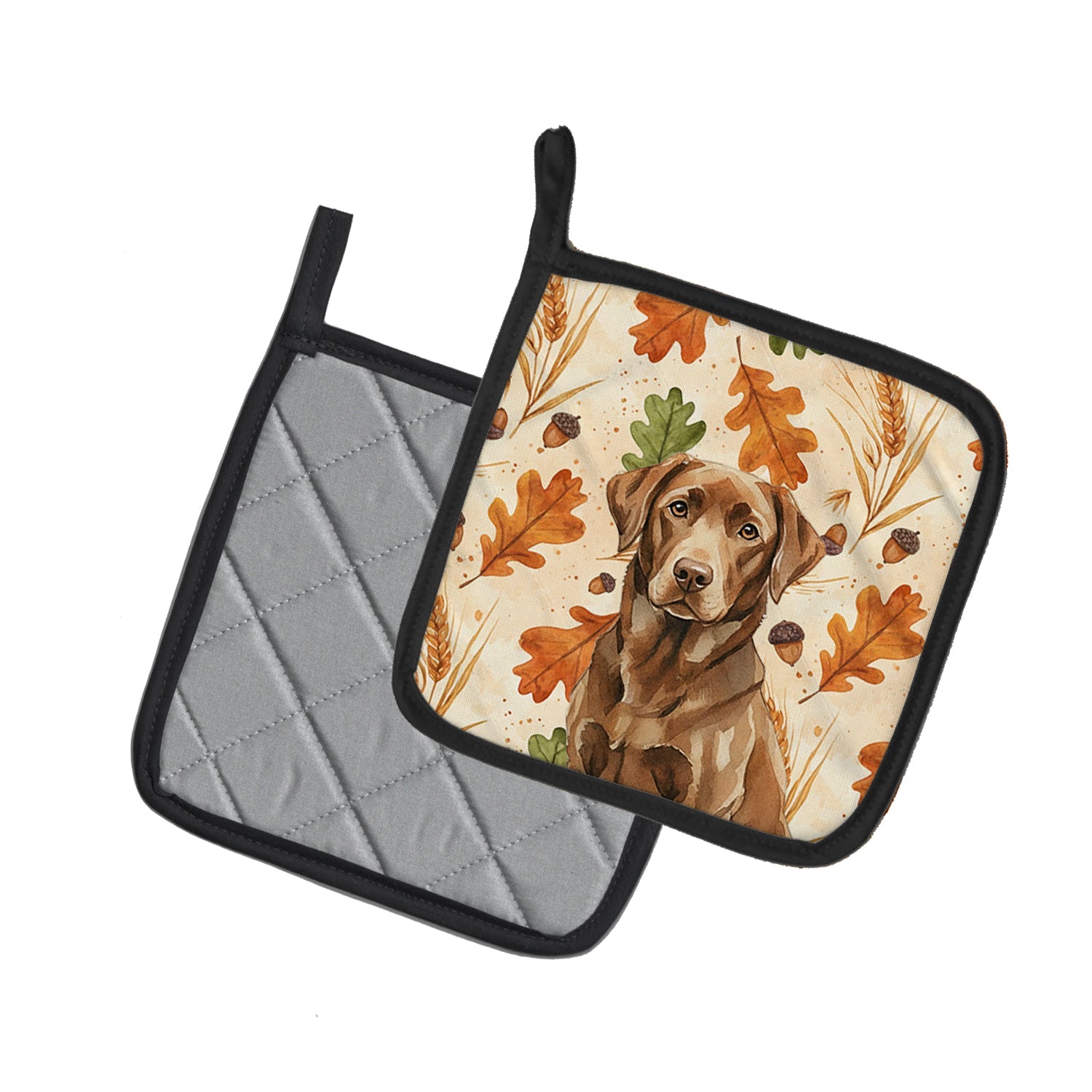Chocolate Labrador Retriever Heirloom Fall Pot Holder Set of 2 Heat Resistant Quilted Hot Pads 7.5 x 7.5 Inch, Insulated Kitchen Trivets for Cooking & Baking