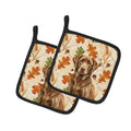 Chocolate Labrador Retriever Heirloom Fall Pot Holder Set of 2 Heat Resistant Quilted Hot Pads 7.5 x 7.5 Inch, Insulated Kitchen Trivets for Cooking & Baking