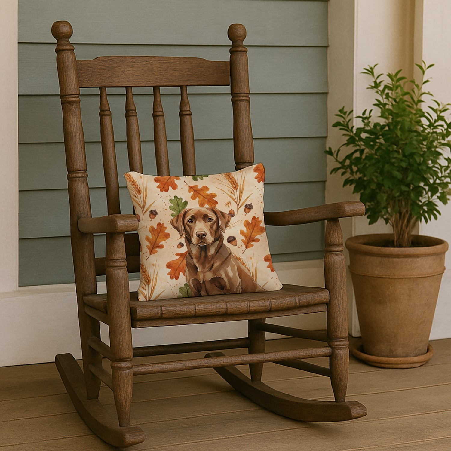 Chocolate Labrador Retriever Heirloom Fall Decorative Throw Pillow 14x14 Indoor Outdoor Accent Cushion, Fabric Cover with Insert for Sofa, Bed, Porch & Living Room