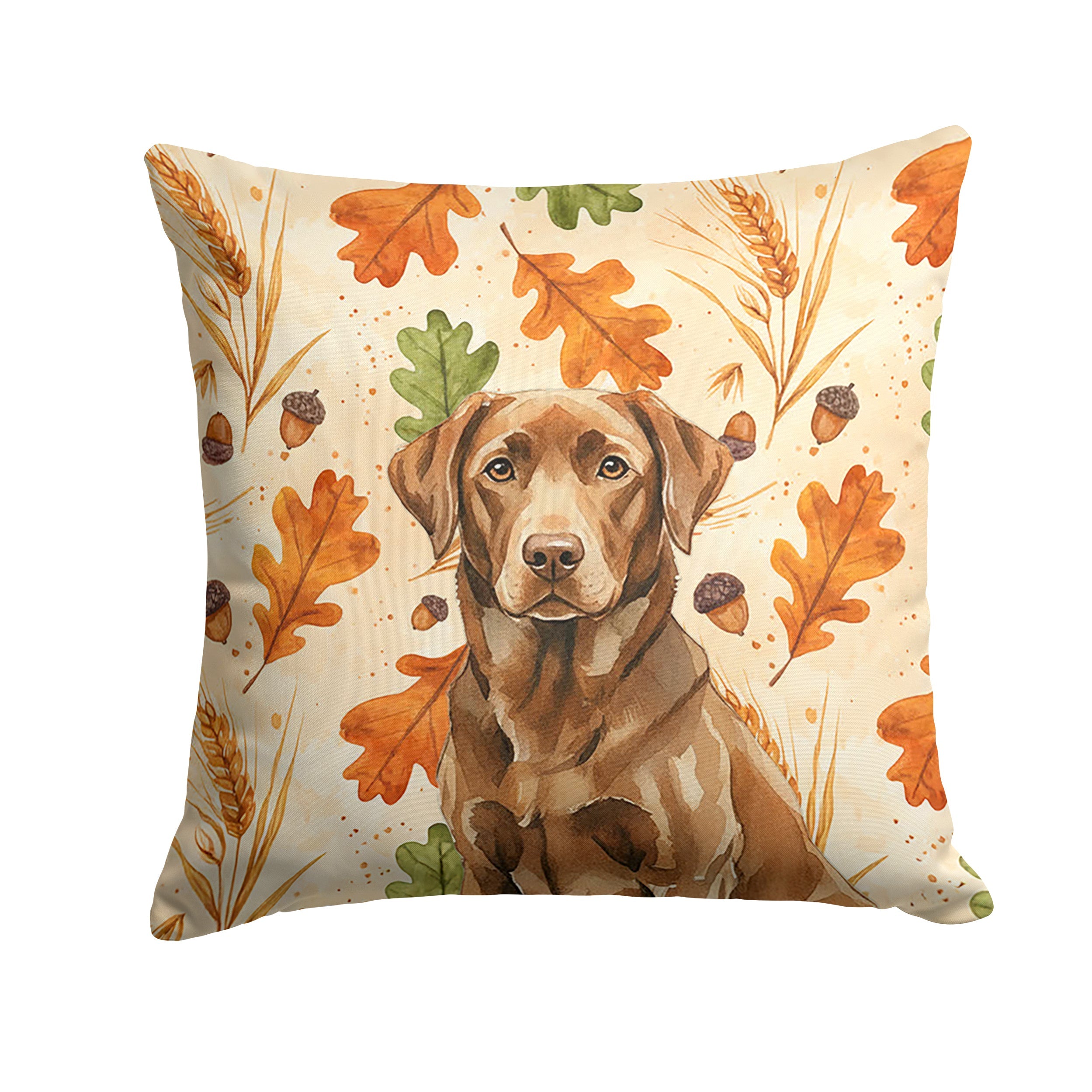 Chocolate Labrador Retriever Heirloom Fall Decorative Throw Pillow 18x18 Indoor Outdoor Accent Cushion, Fabric Cover with Insert for Sofa, Bed, Porch & Living Room