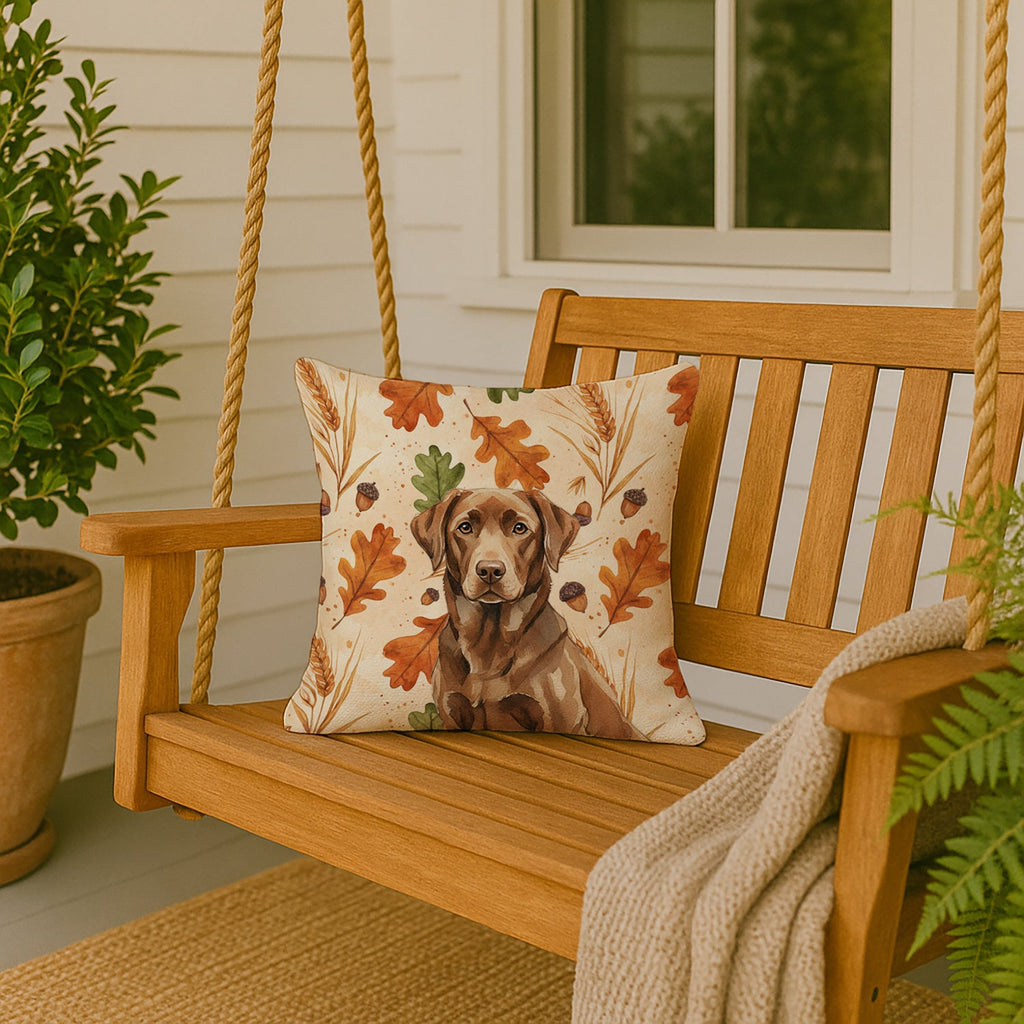 Chocolate Labrador Retriever Heirloom Fall Decorative Throw Pillow 18x18 Indoor Outdoor Accent Cushion, Fabric Cover with Insert for Sofa, Bed, Porch & Living Room