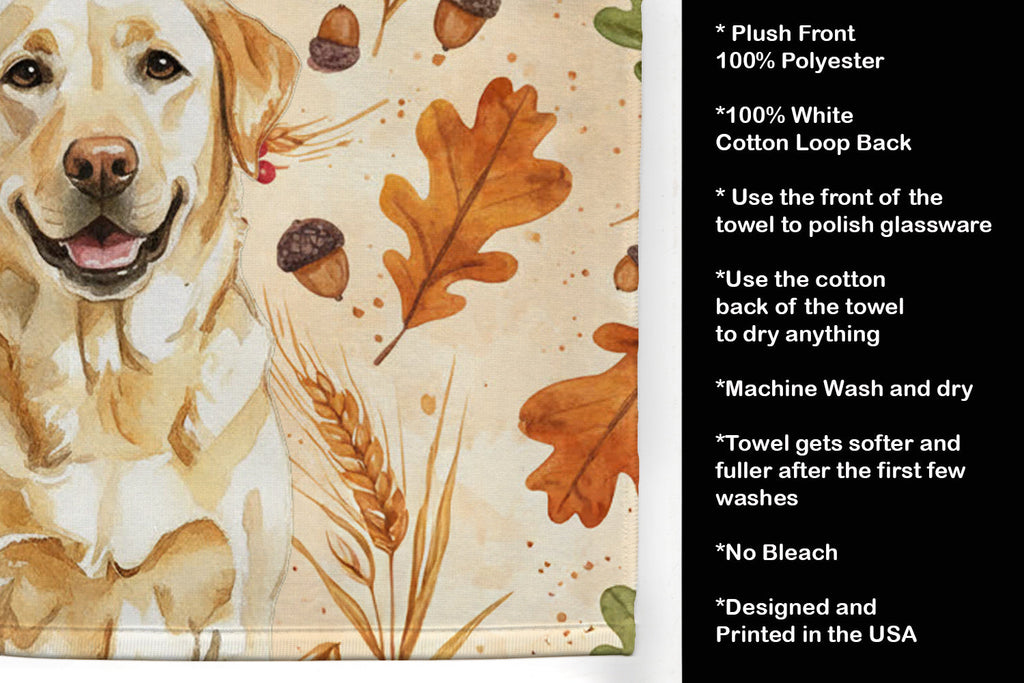 Yellow Labrador Retriever Heirloom Fall Kitchen Towel Velour Plush Front and Cotton Loop Back Machine Washable