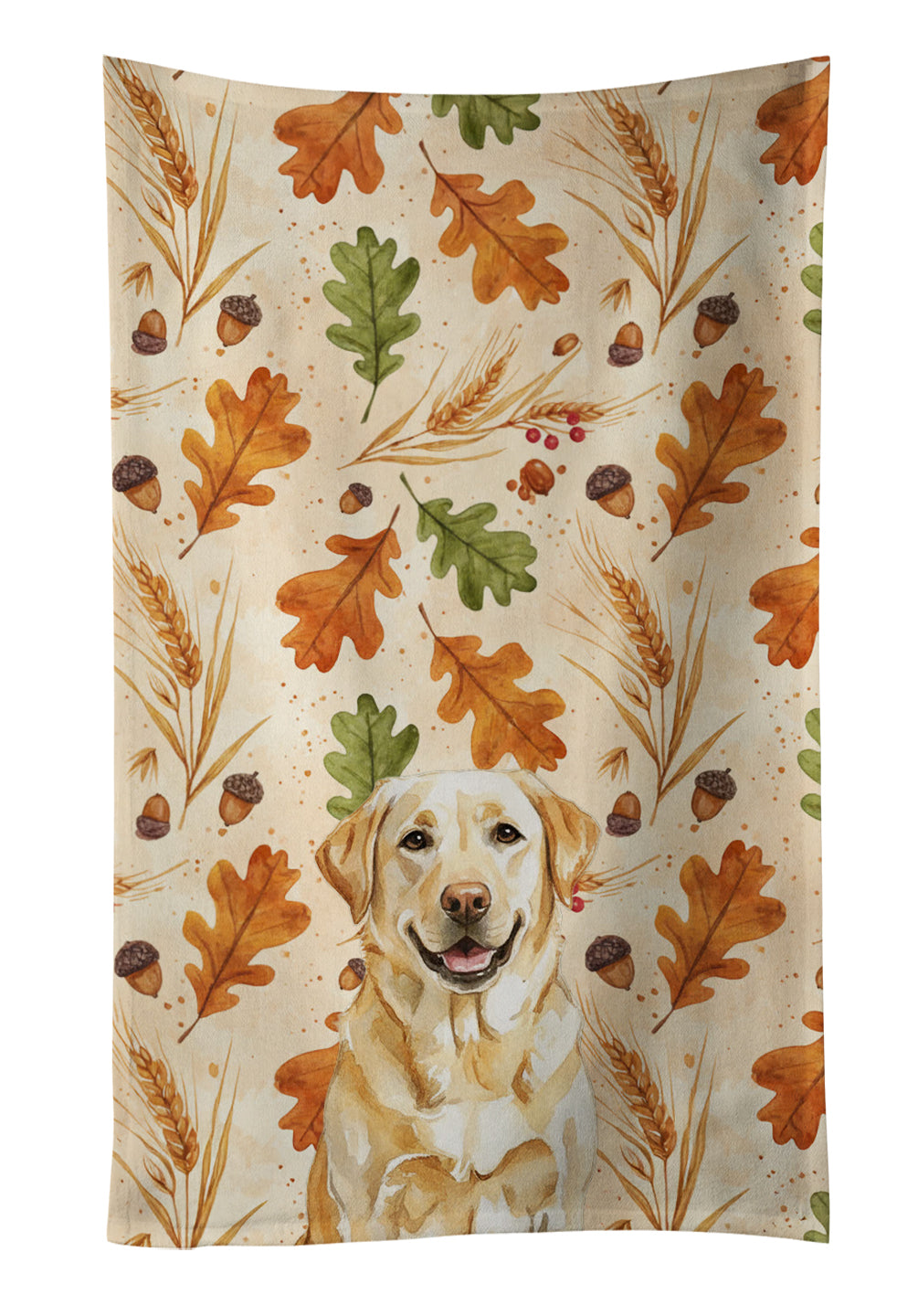 Yellow Labrador Retriever Heirloom Fall Kitchen Towel Velour Plush Front and Cotton Loop Back Machine Washable