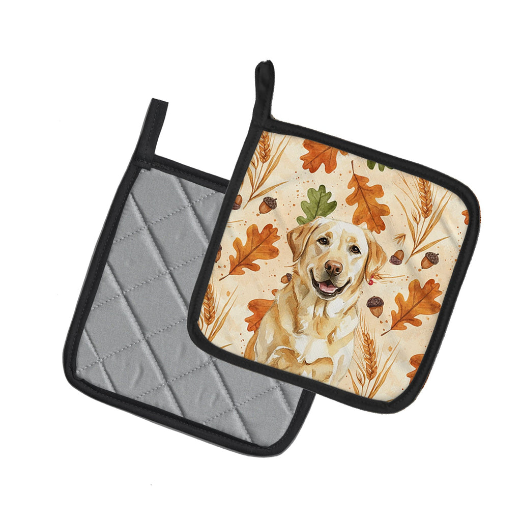 Yellow Labrador Retriever Heirloom Fall Pot Holder Set of 2 Heat Resistant Quilted Hot Pads 7.5 x 7.5 Inch, Insulated Kitchen Trivets for Cooking & Baking
