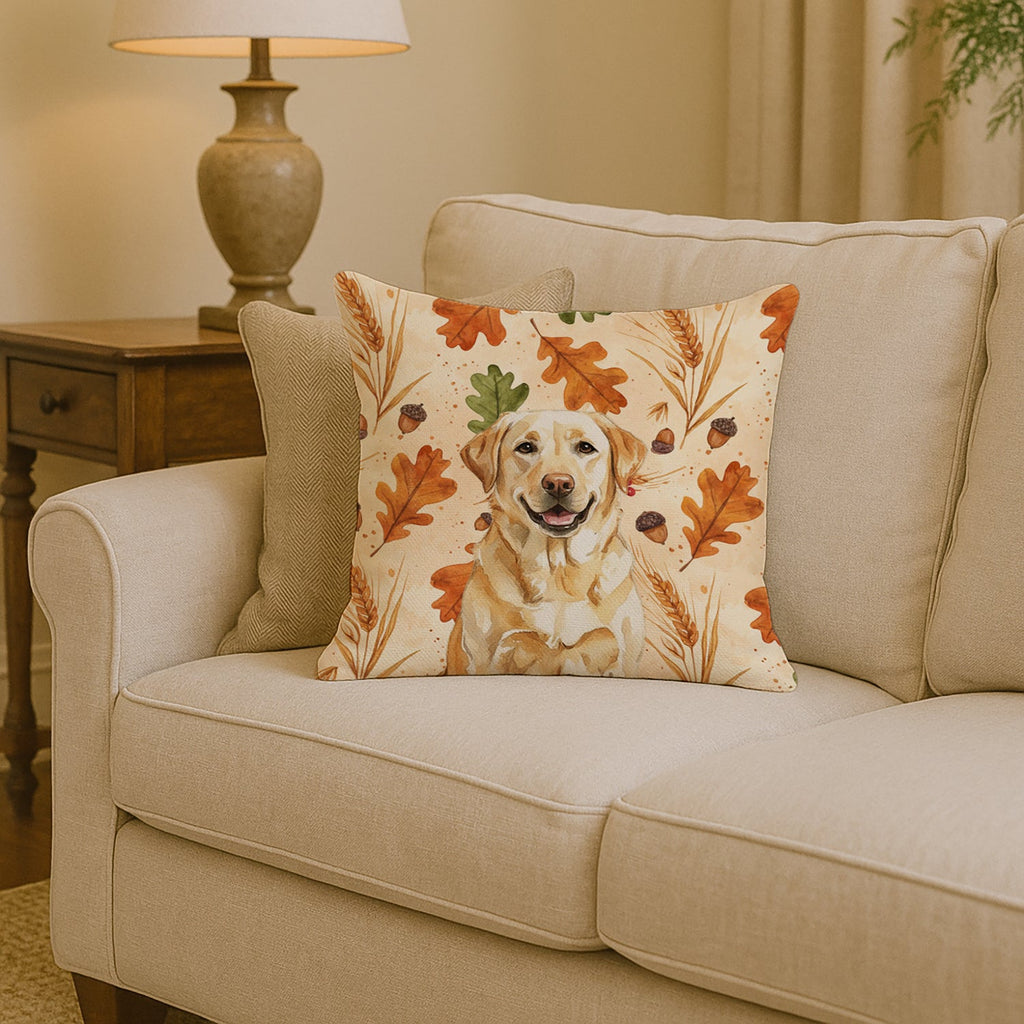 Yellow Labrador Retriever Heirloom Fall Decorative Throw Pillow 14x14 Indoor Outdoor Accent Cushion, Fabric Cover with Insert for Sofa, Bed, Porch & Living Room
